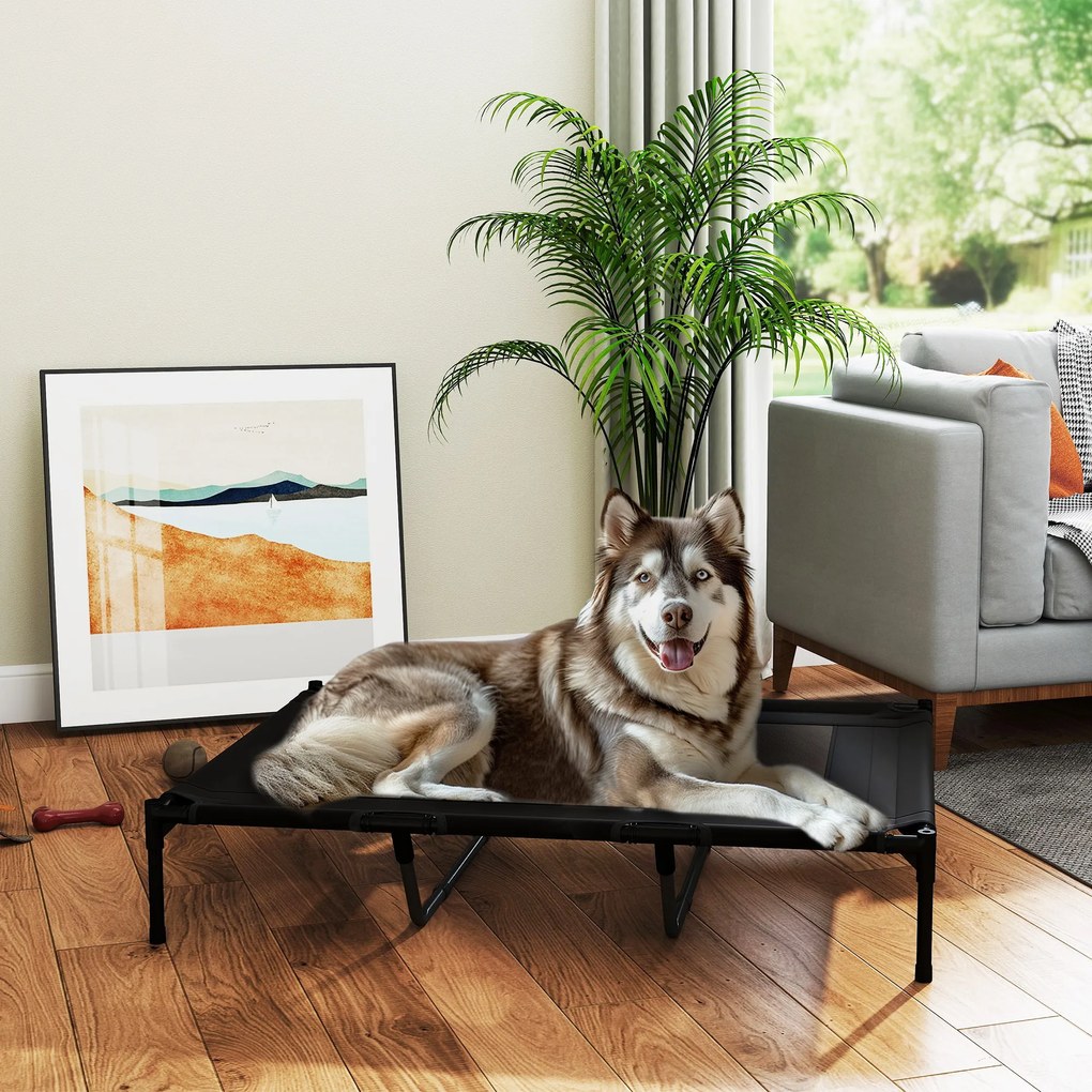 PawHut Pat Înălțat pentru Câini de Talie Mare cu Zonă Respirabilă și Geantă 122x92x23 cm Negru | Aosom Romania