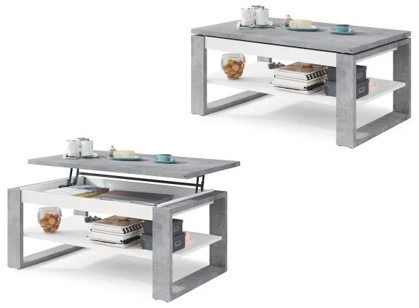 Măsuță de cafea cu blat rabatabil și raft NEA gri/alb