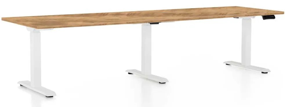 Masă înălțime reglabilă OfficeTech Long, 260 x 80 cm, picioare albe, stejar auriu