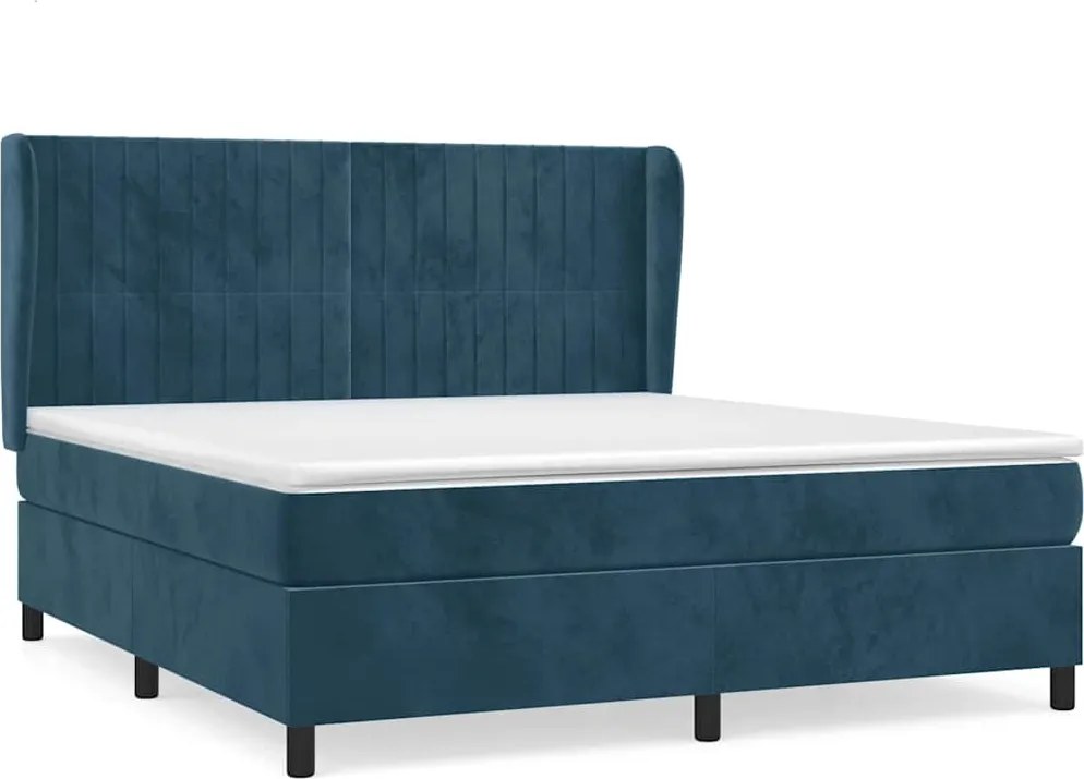 vidaXL Pat box spring cu saltea, albastru închis, 180x200 cm, catifea