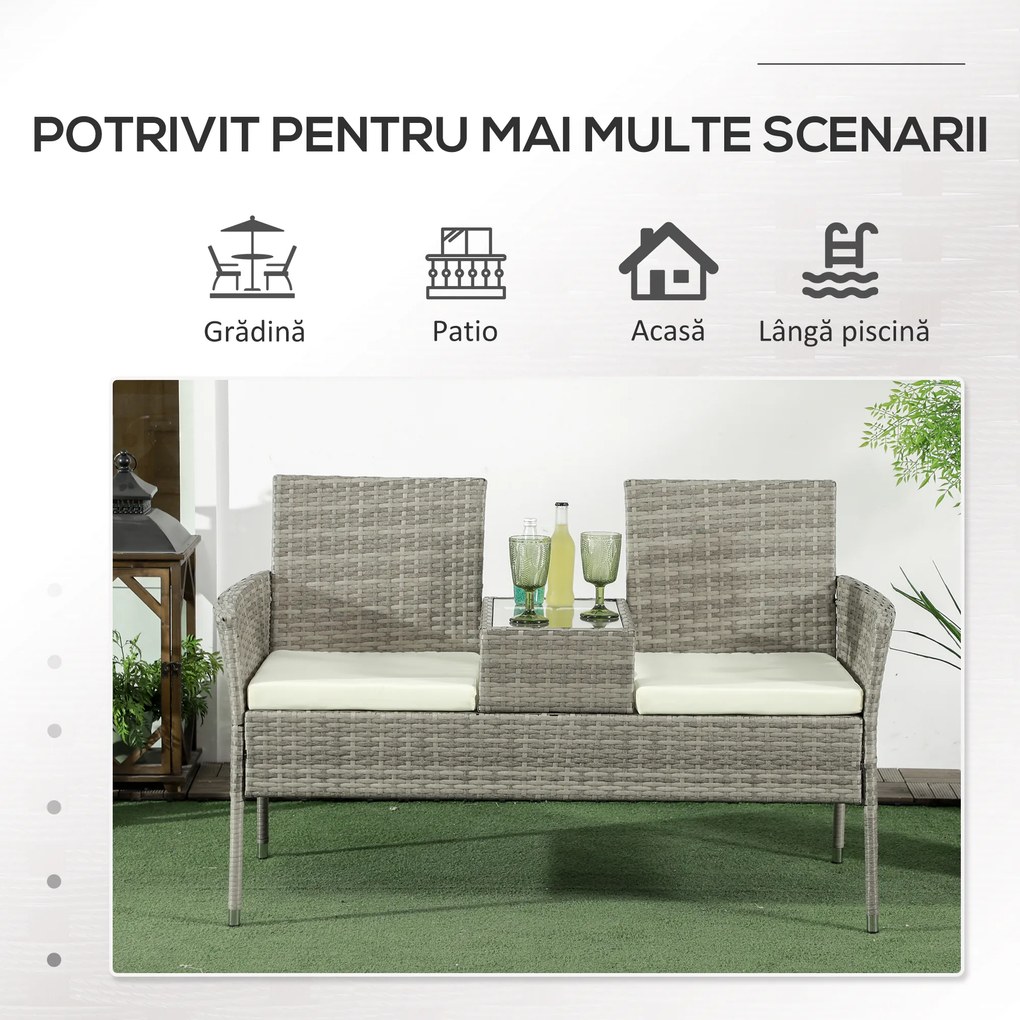 Outsunny Bancă din ratan pentru 2 persoane pentru grădină, scaun | Aosom Romania
