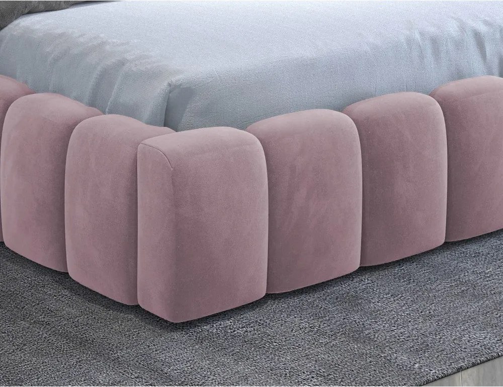Pat matrimonial roz tapițat cu spațiu de depozitare cu somieră 140x200 cm Lamica – ELTAP