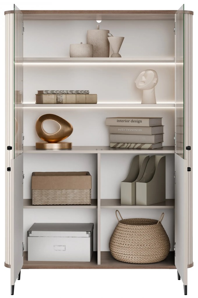 Vitrină cu patru uși Vesper 103 cm - cașmir / nuc / picioare negre