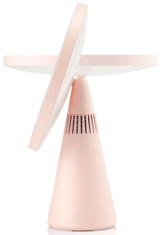 Smart Moon LED oglindă cosmetică iluminată, mărire 10x, lumină caldă / neutră / rece, luminozitate reglabilă, difuzor Bluetooth, roz