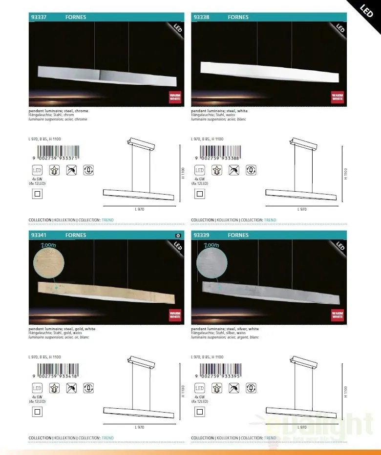 Lustra, Pendul modern L-97cm, finisaj auriu/alb, LED Fornes 93341 EL