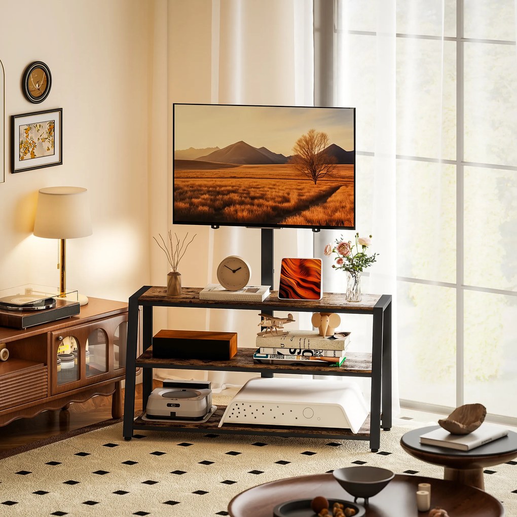 HOMCOM Comodă TV cu suport pentru televizoare de 81-178 cm, rafturi deschise, unghi reglabil 35°, 108x41x135cm, maro | Aosom Romania