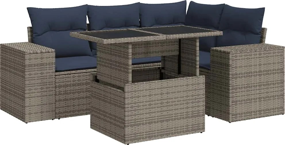 vidaXL Set mobilier grădină cu perne 5 piese gri poliratan