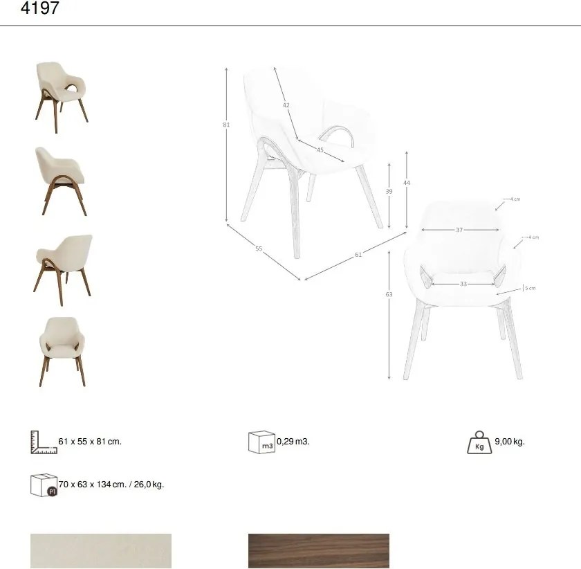 Scaun modern design italian, Lemn, Tesatura, Beige