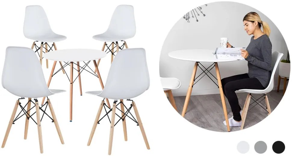 Set de 4 scaune moderne pentru dining cu masă, în 3 culori - alb
