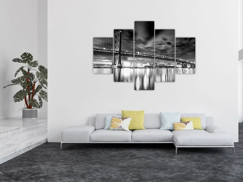 Tablou - Podul Benjamin Franklin, Philadelphia, alb-negru (150x105 cm)