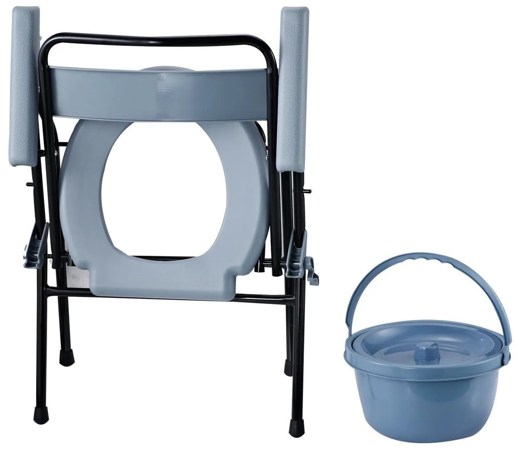 HOMCOM Scaun Toaletă Pliabil cu Găleată Detașabilă pentru Vârstnici și Persoane cu Dizabilități, Scaun WC, 52x50x75 cm, Negru | Aosom Romania