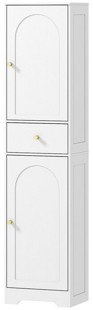 HOMCOM Dulap baie înalt, mobilier depozitare coloană cu dulapuri, sertar și rafturi reglabile 40x29,5x170cm alb | Aosom Romania