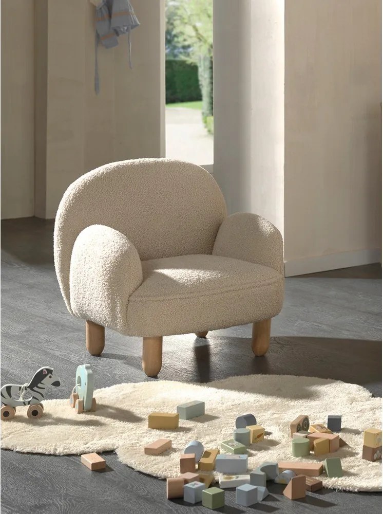 Fotoliu de copii bej cu tapițerie din țesătură bouclé Rocky – Vipack
