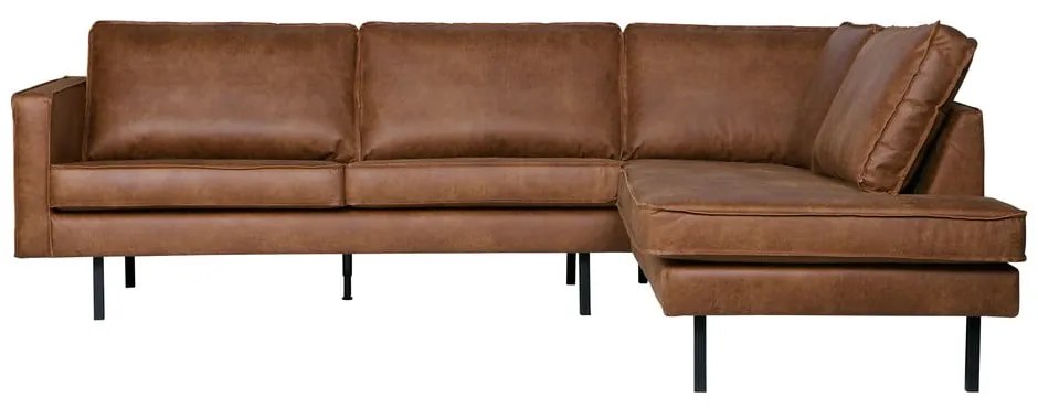 Colțar maro cu tapițerie din imitație de piele (cu colț pe partea dreaptă/în formă de ”L”) Rodeo – WOOOD