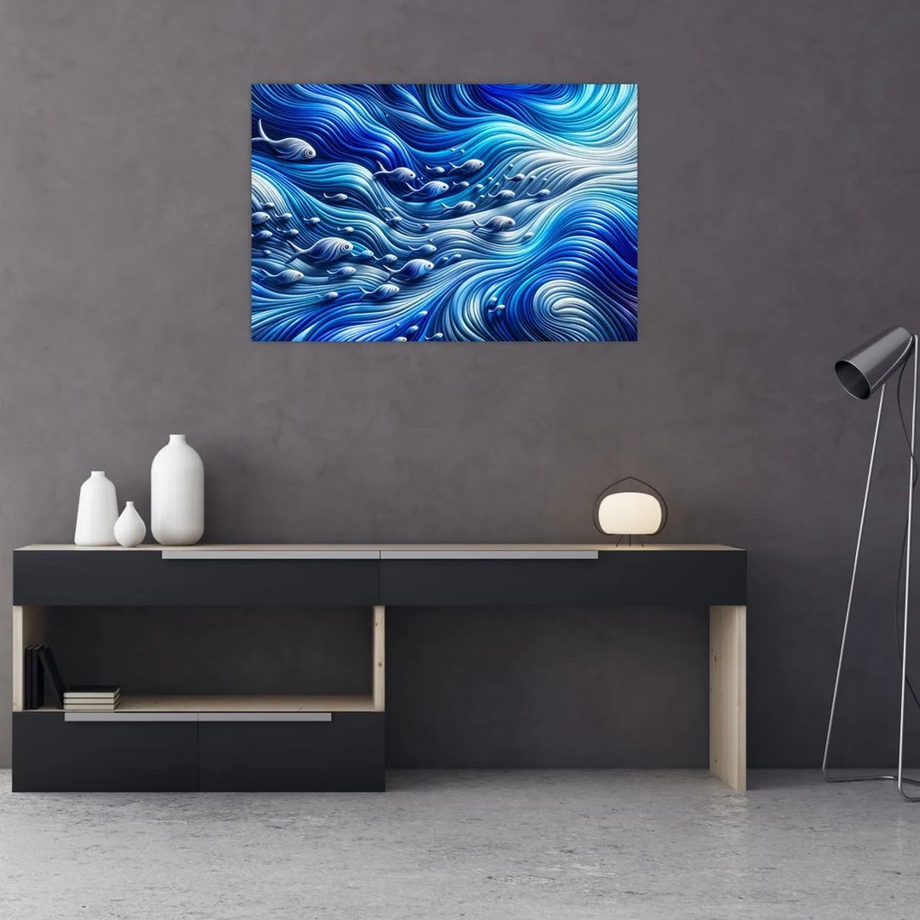 Tablou – Pești în valuri (90x60 cm)