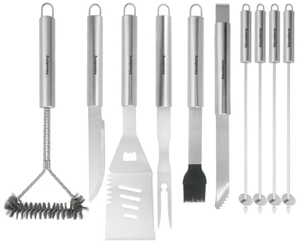 Set ustensile pentru gratar/BBQ, 10 piese, inox, Klausberg KB7901