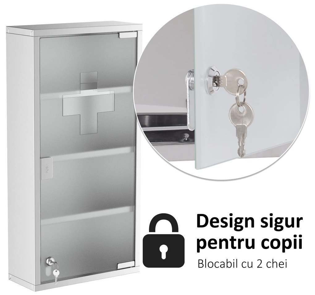 Dulap medicamente cu 4 rafturi HOMCOM, 30x12x60cm | Aosom Romania