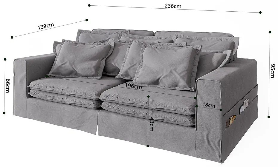 Canapea gri deschis 236 cm Nora – Ropez