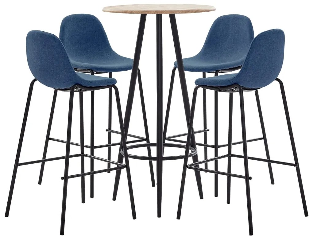 3051171 vidaXL Set mobilier de bar, 5 piese, albastru, material textil