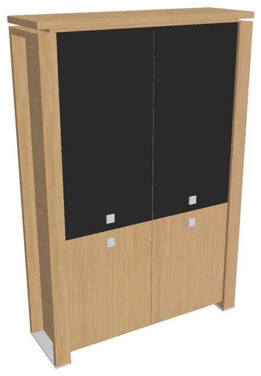 Dulap înalt Verno+ 140 x 46 x 210 cm, uși combinate, stejar deschis / negru