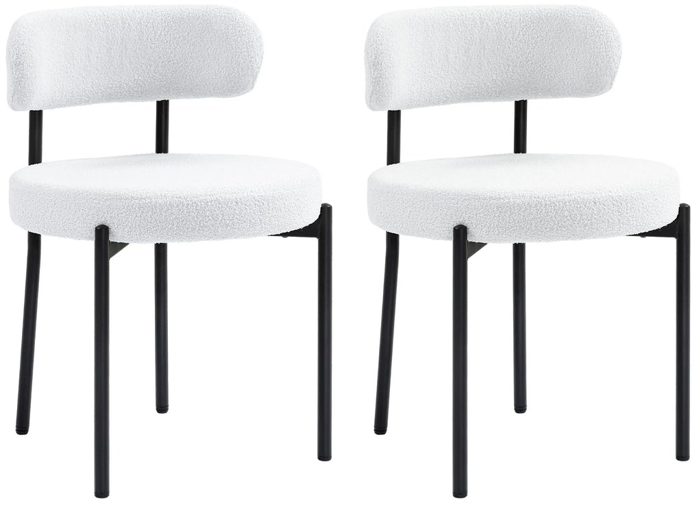 HOMCOM Set 2 scaune de dining, Captușire în Fleece, Scaune cu șezut captusit, Picioare din Metal, Crem | Aosom Romania
