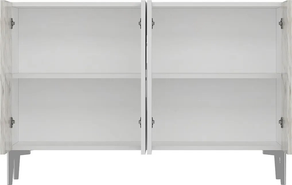 Consola, Hanah Home, Afra KM120, 120x75x29.6 cm, Alb / Marmură Efes / Argint