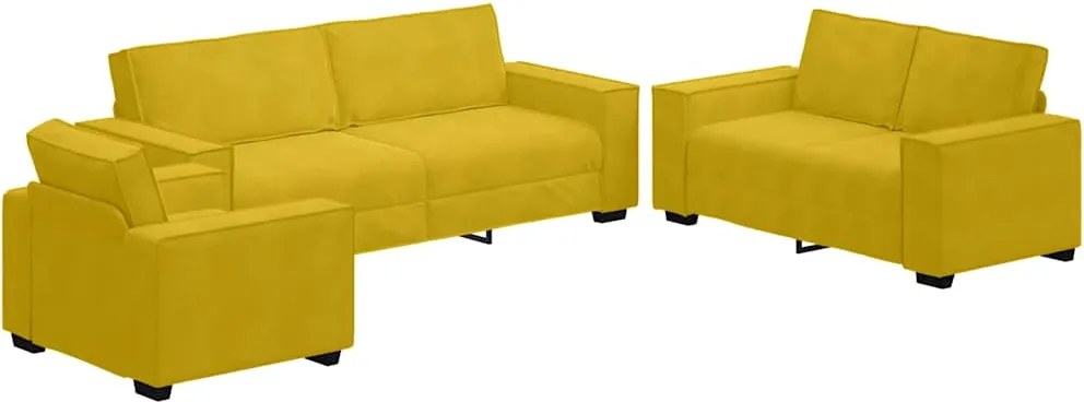 vidaXL Set de canapele cu perne, 3 piese, galben, catifea