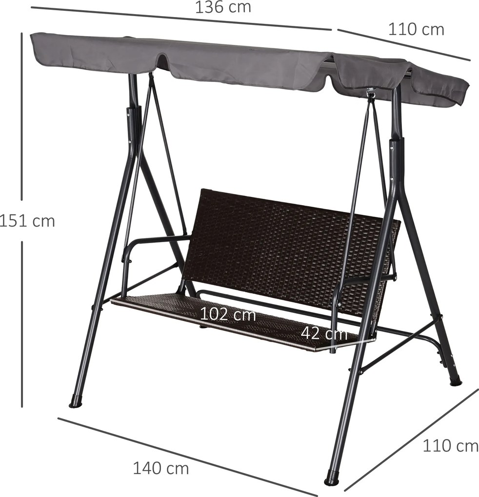 Outsunny Balansoar Hollywood, Balansoar de Grădină cu Baldachin, Acoperiș Reglabil, Negru + Maro + Gri | Aosom Romania