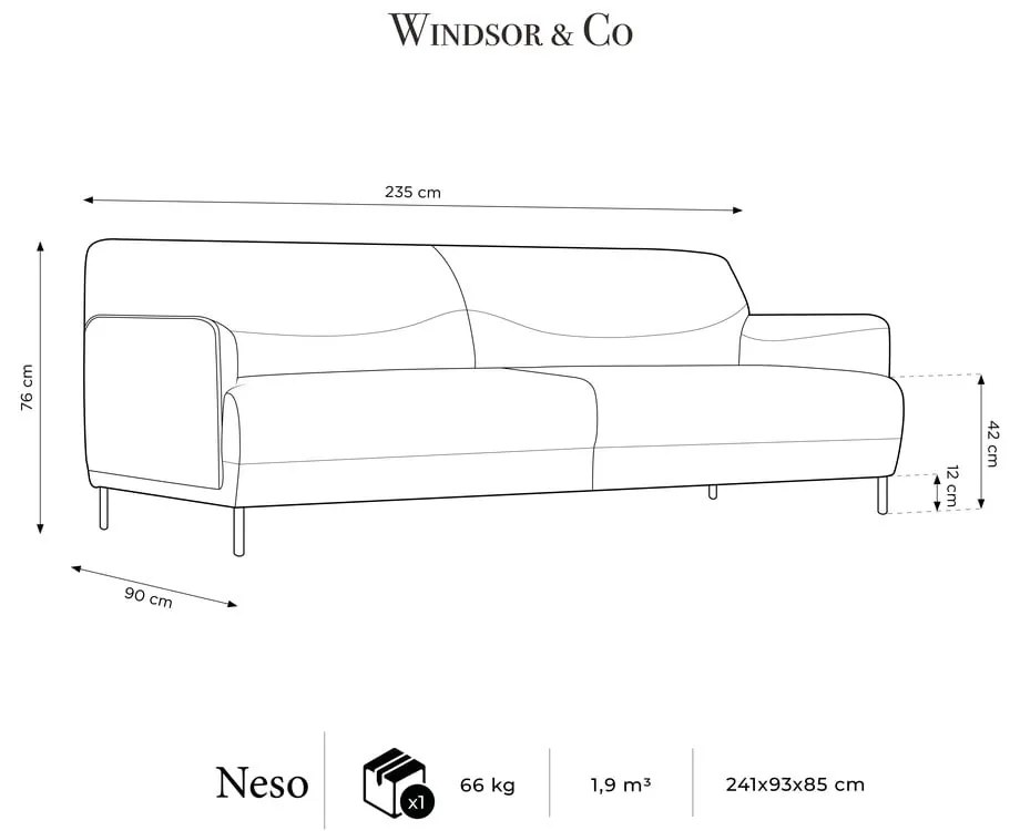 Canapea Windsor &amp; Co Sofas Neso, 235 cm, gri deschis