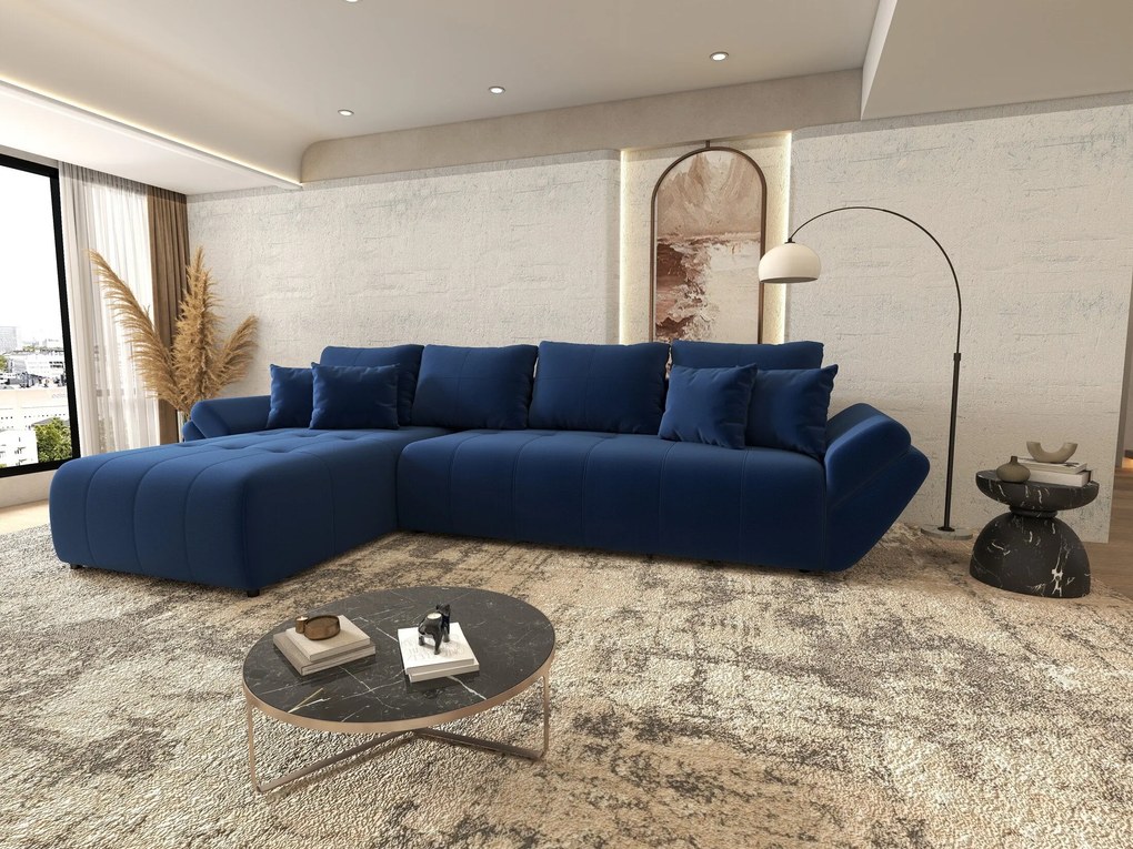 Colțar extensibil dumonde cu ladă de depozitare si sezut confortabil din spuma high-density, Berlin XL Royal Albastru 350x185 cm