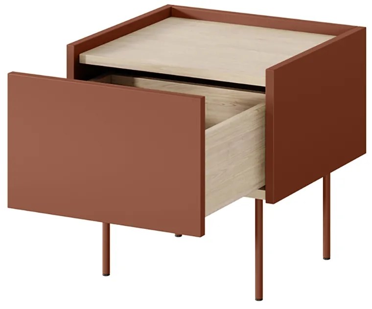 Noptiera cu sertar Desin 45 cm 1S - ceramica rosu / Stejar nagano