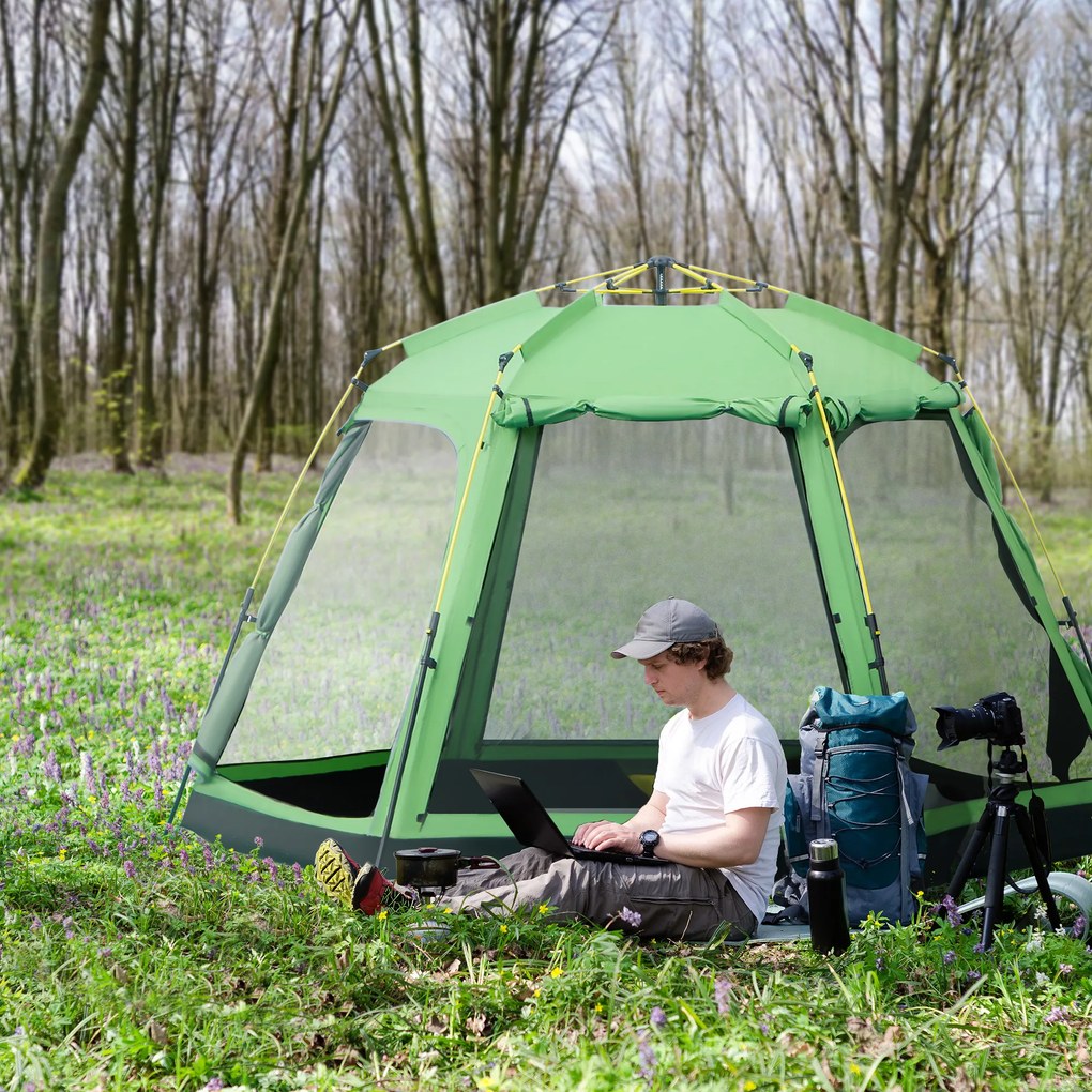 Outsunny Cort de Camping pentru 6 Persoane Cort de Familie Cort de Cupolă Piele ecologică 2000mm instalare ușoară pentru tabere trekking festival oțel fibre de sticlă verde 320 x 320 x 180 cm | Aosom Romania