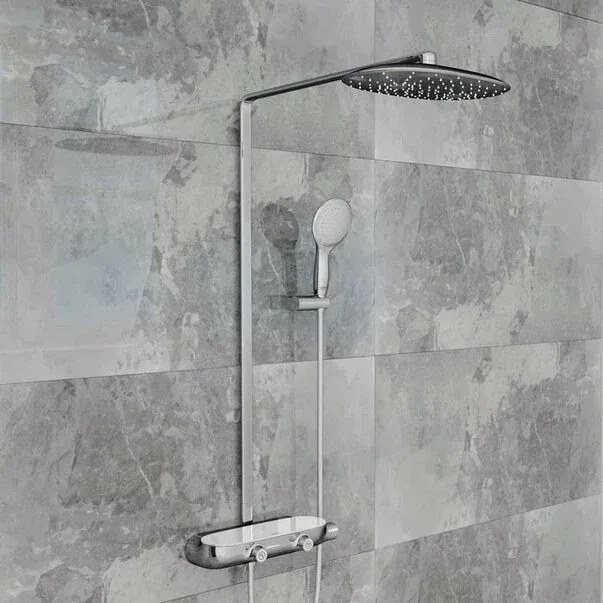 Coloana de dus cu baterie termostatata crom - alb Grohe RainShower System SmartControl 360 Mono