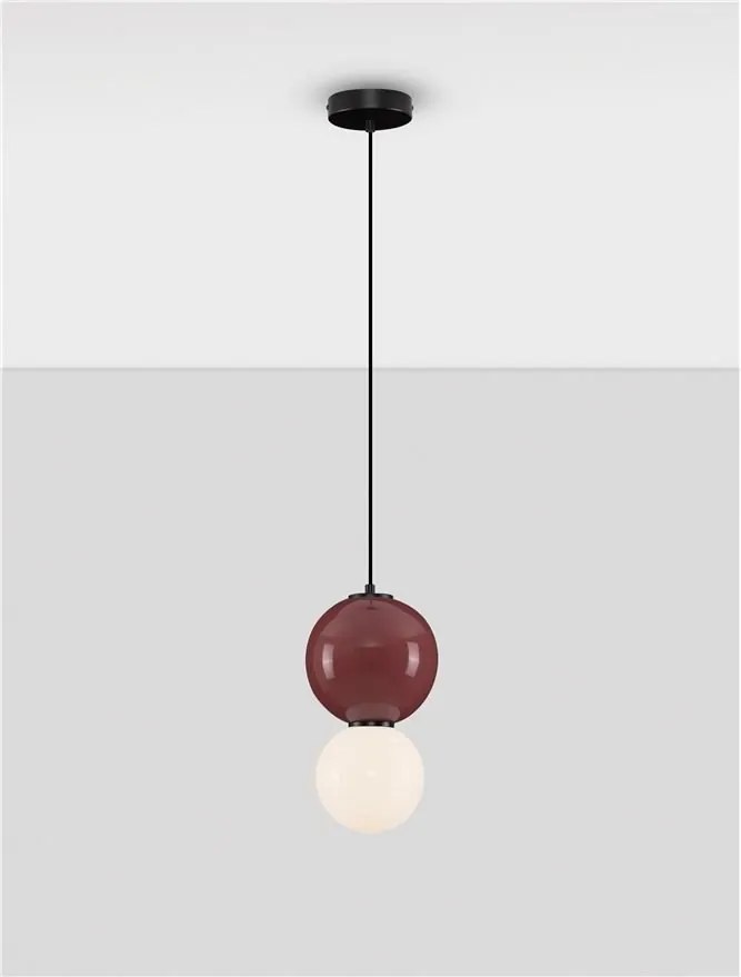 Pendul LED decorativ portelan bordeaux, sticla alb, NOESIS