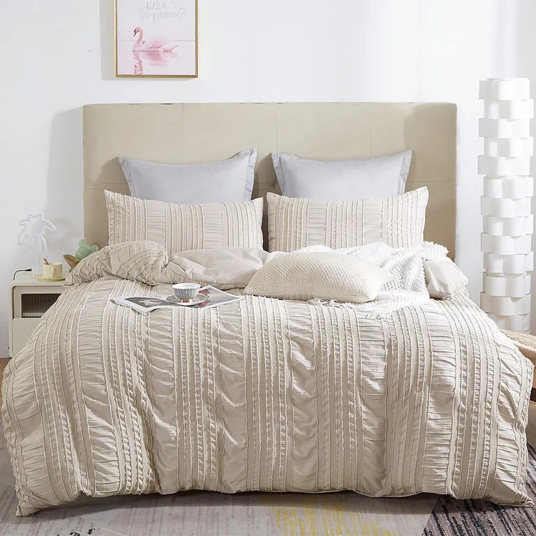 Lenjerie de pat din microfibră creponată NELLA smântână