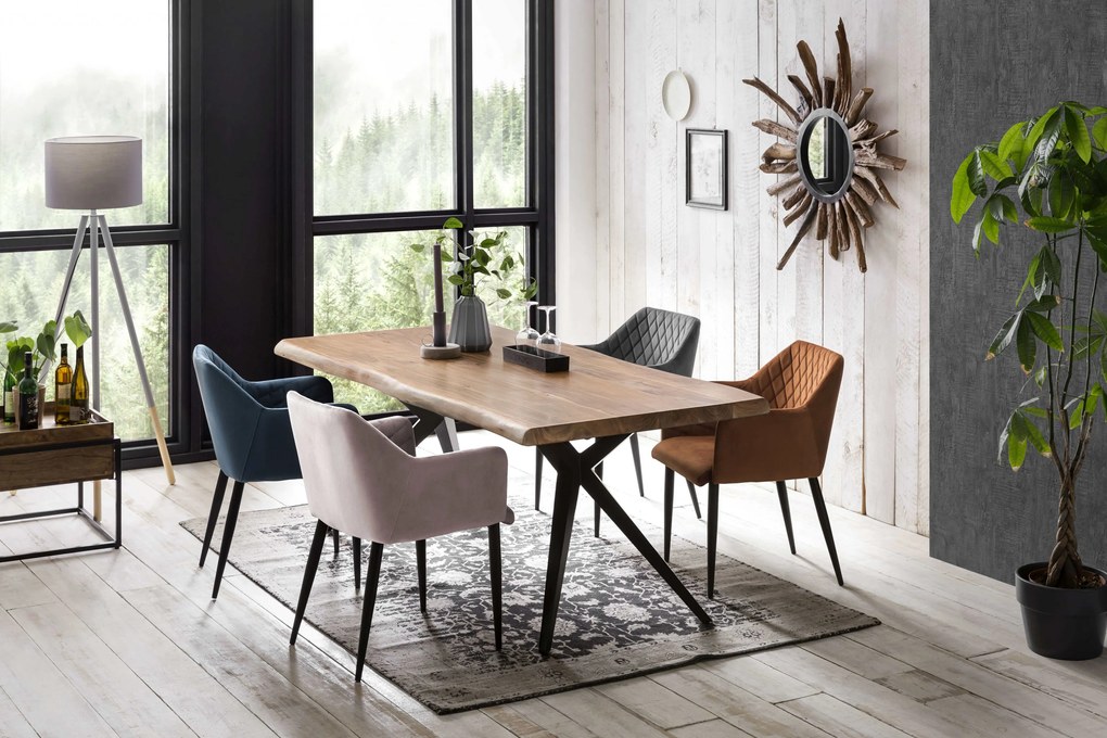 Masa dreptunghiulara cu blat din lemn de salcam Tables&amp;Co 180x90 cm maro/negru