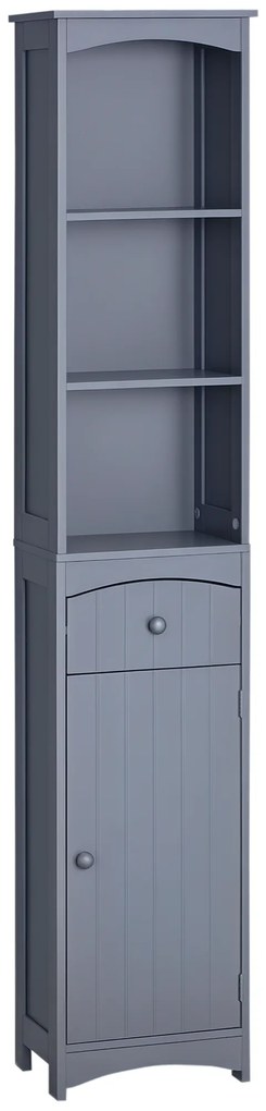 HOMCOM Dulap Coloană de Baie Dulap coloană depozitare WC cu etajeră și sertar, dulap 34L x 24l x 170H cm Gri | Aosom Romania