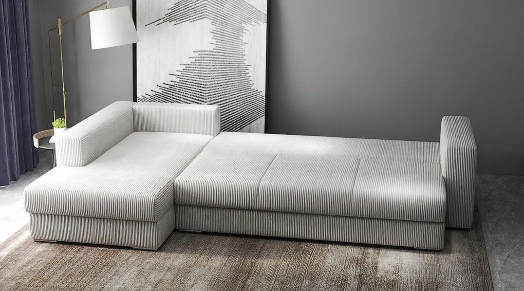 Colțar extensibil dumonde cu ladă de depozitare si sezut confortabil din spuma high-density, Gloria Zoom Cream 320x183 cm