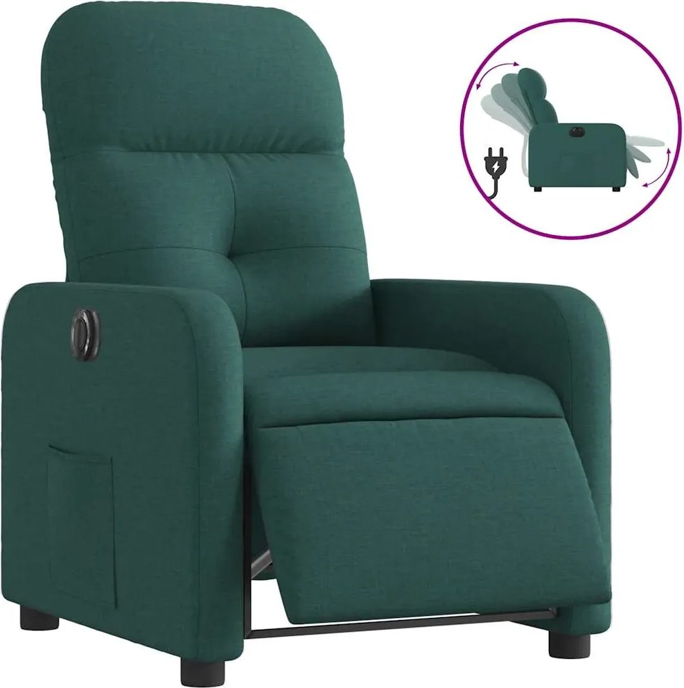 vidaXL Fotoliu rabatabil electric, verde închis, material textil