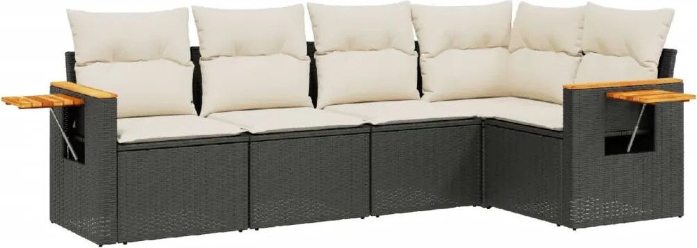 vidaXL Set mobilier de grădină cu perne, 5 piese, negru, poliratan