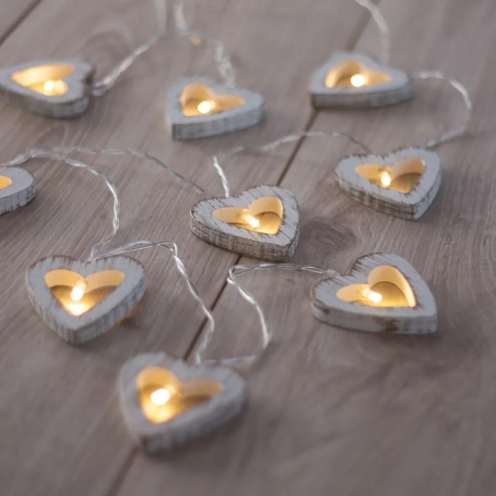 Ghirlanda luminoasă cu LED în formă de inimioare DecoKing Hearth, lungime 1,65 m, 10 beculețe