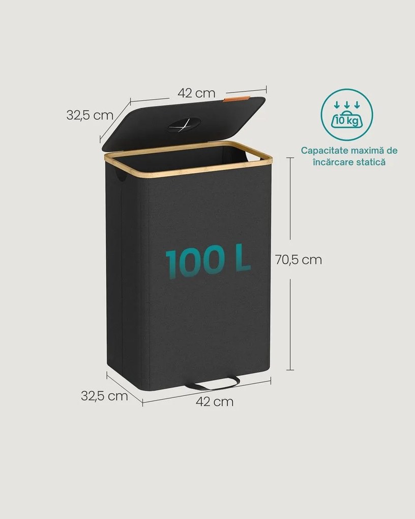Coș pentru sortarea sticlelor și dozelor ECOVIA, 100l, negru/bej SongmicsHome