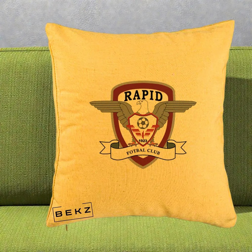 Perna Personalizata Rapid Fotbal Club 1923, 40x40 cm, Galben, Husa Detasabila, Perna Inclusa, BEKZ®