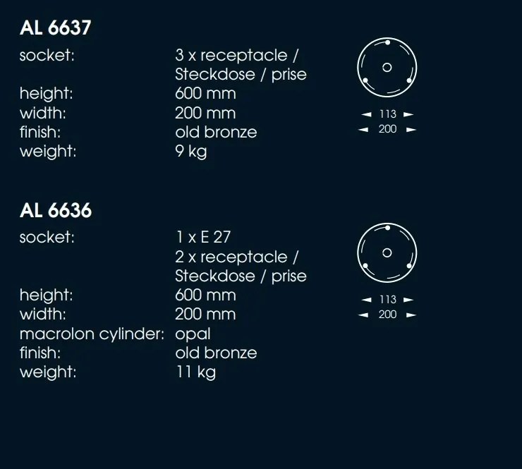 Stalp cu 3 prize din fier forjat pentru exterior AL6637