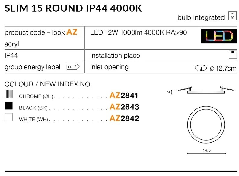 Spot LED pentru baie incastrat IP44 Slim 15 round 4000K crom
