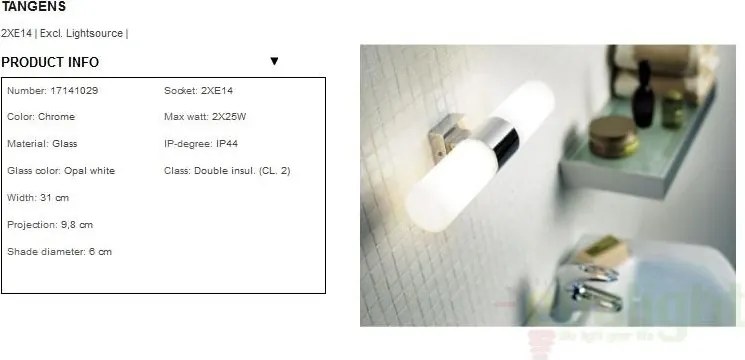Aplica de perete baie dubla,finisaj chrome, IP44,Tangens 17141029NL