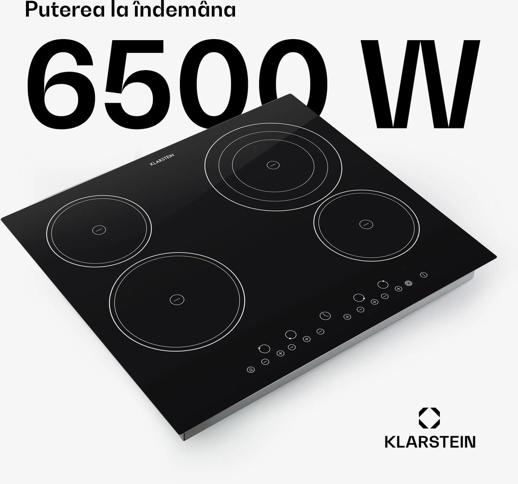 Klarstein Virtuosa aragaz cu placă ceramică construit cu Plita 4 zone sticlă ceramică 59x52cm 6500W