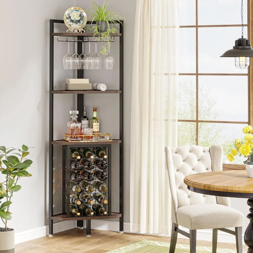 RVI3 - Rafturi Vin pentru colt, 40x40x160 cm, depozitare vin, raft stil industrial, bucatarie, living, dining - Maro