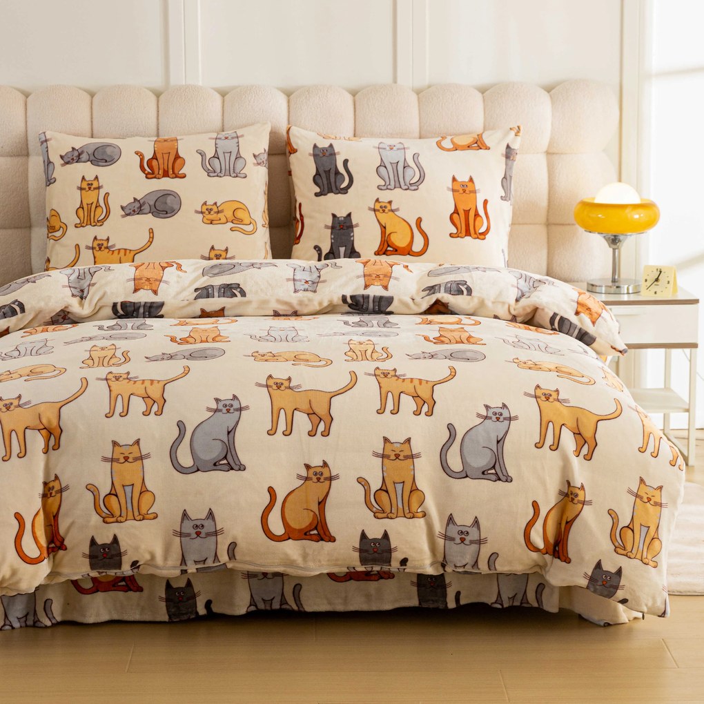 Lenjerie de pat microplus COLORED CATS crem Dimensiune lenjerie de pat: 70 x 90 cm | 140 x 220 cm