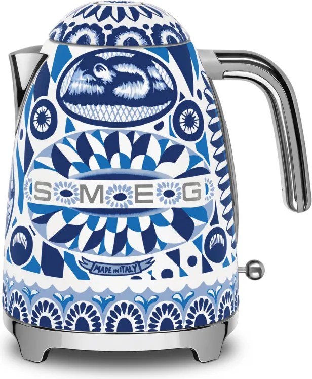 Cana electrica SMEG Dolce & Gabbana KLF03DGBEU, 2400 W, 1,7 l, Baza rotativa la 360°, Finisaj lucios, Albastru mediteranean